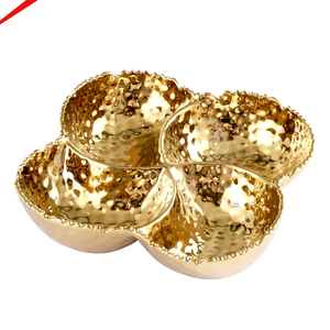 Tazón para Servir de 4 Secciones, Chapado en Oro, Diseño Moderno de Aluminio Fundido, Decorativo para el Hogar y Restaurantes - Product Image 1
