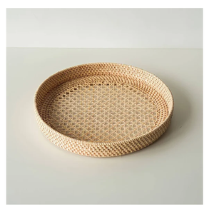 Bandeja de Servir de Ratán Estilo Boho Hecha a Mano de Primera Calidad con Asas de Madera, Organizador Ecológico para el Hogar, Bandeja Decorativa para Té - Product Image 2