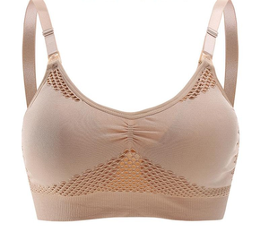 BMAMA BR2501 2-in-1 Breathable Summer <b>Hands</b>-Free Pumping & Nursing Bra with Knitted Cups Beige Color - Product Image 2