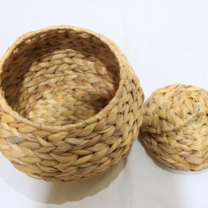 Panier de rangement en jacinthe d'eau tressée en forme de pomme, fait main, écologique, avec poignées et couvercle, pour la décoration de la maison - Product Image 6
