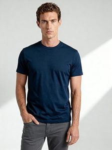 Camiseta de Algodón Azul Marino Lisa para Hombre, Manga Corta, Cuello Redondo, Corte Regular, Estilo Casual, Tejido Jersey, Color Sólido, Diseño Sencillo - Product Image 3