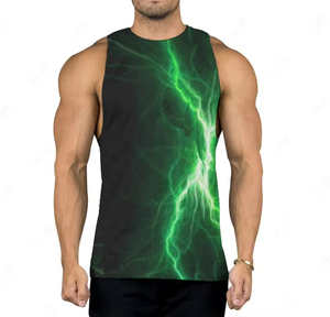 Camiseta sin mangas de poliéster tejida con estampado de rayos, cuello redondo, informal, talla grande para hombre - Product Image 4