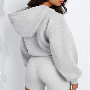 Sudadera Personalizada para Mujer, Corte Holgado, con Capucha, Manga Abullonada, Color Sólido, Tejido de Algodón Transpirable, Corte Corto - Product Image 3
