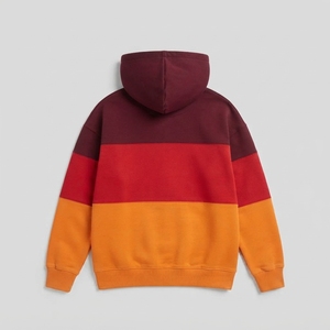 Men's Burgundy Red <b>Orange</b> Color Block Hooded <b>Fleece</b> Sweatshirt Oversized Casual Streetwear Pullover Autumn Style - Product Image 2