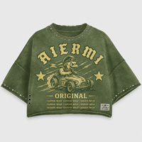 Kaos Oversize Katun Tebal Acid Wash Custom Print Logo, Kaos Crop Boxy Berhias Rhinestone, Kaos Grafis Streetwear Pria