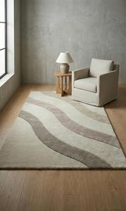 Alfombra Moderna de Lana Anudada a Mano, Diseño Abstracto Neutro, Antideslizante, Suave y Contemporánea para Sala de Estar o Dormitorio - Product Image 5