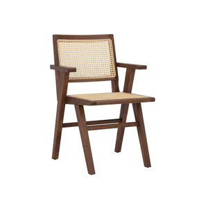 Silla de Comedor Premium de Madera de Teca Sólida con Ratán y Reposabrazos – Asiento Moderno Minimalista de Mimbre Tejido para Restaurante, Cafetería, Directo de Fábrica - Product Image 1