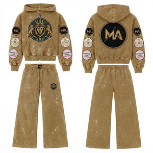 Conjunto Deportivo con Capucha para Hombre, Diseño Patchwork, 100% Algodón, 450 Gsm, Lavado Ácido, Sudadera Casual con Bolsillos y Cordón Ajustable - Product Image 6