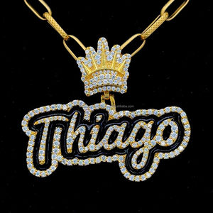 VVS mossanite จี้ตัวอักษร925เงินสเตอริ่งเคลือบสีดำเย็นพร้อมจี้มงกุฎแบบกำหนดเอง - Product Image 1