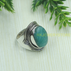 Anillo de Amazonita Natural con Plata de Ley 925, Hecho a Mano, Estilo Boho, Cabujón Ovalado, Joyería de Diseño Vintage para Él, Unisex - Product Image 2