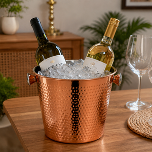Premium Hammered Copper Wine Cooler <b>Bucket</b> with Ring Handles | Stainless Steel Lined Champagne Ice <b>Bucket</b> for Wine <b>Beer</b> Beverage - Product Image 3