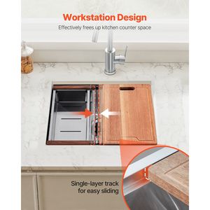 Lavello da cucina da incasso da 23 pollici in acciaio inossidabile 304, a vasca singola, stile Farmhouse, con bordo, multiuso, da sottopiano - Product Image 4