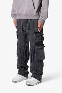 Jeans de Cintura Alta y Pierna Recta con Acabado Stone-Wash, Estampado de Cristales, Textura Grabada con Láser, Rasgados, Bolsillos Grandes, Estilo Cargo, Otoño-Verano - Product Image 4