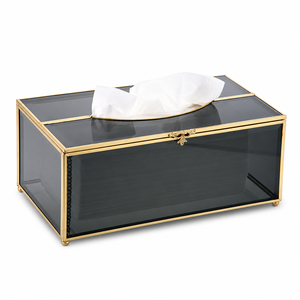 Luxury Smoked Glass Tissue <b>Box</b> Holder Gold Metal Frame Decorative Tissue Case for Home Office Hotel Bathroom <b>Vanity</b> Décor - Product Image 1