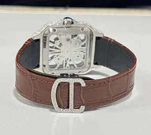 Montre-bracelet mécanique VVS Moissanite à cadran en or jaune à moitié glacé avec montre à diamant mécanique transparente Trendsetters - Product Image 4