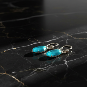 Hermosos Pendientes de Plata 925 con Baño de Oro de 18K y Topacio Azul Ovalado, Pequeños Pendientes de Botón con Gema Hidroelaborada, Joyería de Moda - Product Image 2