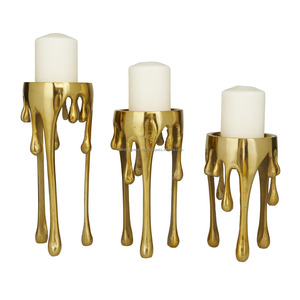 Heavy Duty Cast Aluminum Molten Wax Candle Stand • Luxury Polished Gold <b>Table</b> Sculpture Trio - Product Image 2