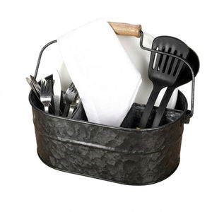 Organizador de Cubiertos Ovalado de Metal Galvanizado al por Mayor con Asa, de 4 Compartimentos, para Cocina y Comedor, de Acero - Product Image 5