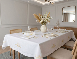 Wholesale Customized Handmade Modern White Cotton Embroidered Sheaf Wheat Durable Full Sizes Hemstitch Washable <b>Tablecloth</b> - Product Image 3