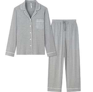 Ensemble de pyjama personnalisé en satin pour femme, style élégant, prix raisonnable, avec logo frontal, 2 pièces, polyester/coton, col roulé élastique - Product Image 1