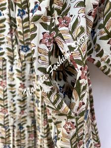 Mini vestido maxi de algodón con estampado de flores para mujer, vestido maxi de verano con mangas 3/4 y corbatas de algodón, novedad - Product Image 5