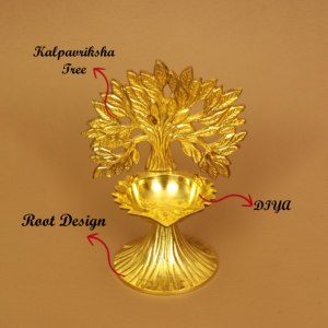 Lámpara de aceite decorativa artesanal de metal color oro, estilo tradicional de latón Kalp Vriksh Diya, para templo, hogar y decoración Diwali. - Product Image 5