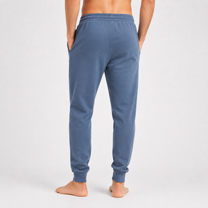 <b>Men's</b> Blue Cotton Sweatpants Elastic Waist Drawstring <b>Cuffed</b> Ankle Casual <b>Joggers</b> Autumn Wear Solid Color Knitted Breathable - Product Image 2