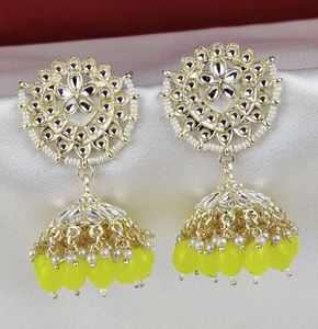 Pendientes de Moda para Mujer, Multicolores, Estilo Kashmirí, Chapados en Oro, Diseño de Flor, con Cristales de Imitación, para Bodas y Fiestas - Product Image 3
