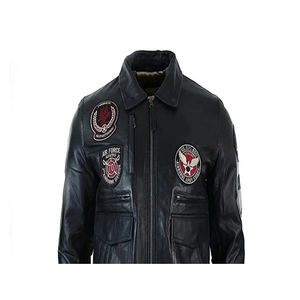 Blousons Bomber Homme 2026 en Cuir Véritable Noir Imperméables et Respirants avec Motifs Patchwork, Col Rabattable et Fermeture Éclair – Style Moto Biker - Product Image 5
