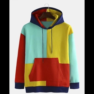 Bloc de couleur irrégulière pour femmes de haute qualité Patchwork coupe décontractée poche kangourou sweats à capuche à cordon - Product Image 1