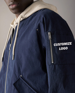 Blouson Bomber Personnalisable Entièrement Chauffant Bleu Skylark avec Fermeture Éclair, Capuche Hiver, Streetwear Printemps, Veste à Capuche Coupe-Vent d'Extérieur avec Logo - Product Image 3