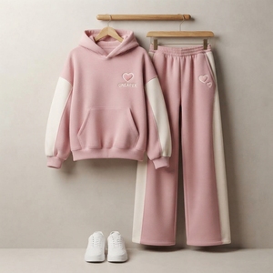 Women's <b>Pink</b> White Oversized Hoodie <b>Tracksuit</b> Set Casual Sportswear Sweatshirt Wide Leg Jogger Pants Two Piece Outfit - Product Image 1
