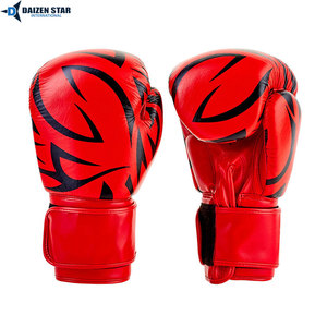 Gants de boxe Daizen Star International en cuir PU rouge respirant, à doigts entiers, avec fermeture à lacets au poignet, pour adultes - Product Image 1