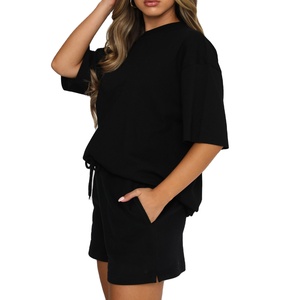 เสื้อผ้า2025ชุดเสื้อยืดแขนสั้น2ชิ้นสำหรับผู้หญิงชุดฤดูร้อนกางเกงขาสั้นนักขี่จักรยานและเสื้อยืด2ชิ้น - Product Image 3