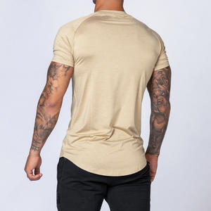 Camiseta Deportiva de Gimnasio al por Mayor, Cómoda, Ligera, Ajustada, Cuello Redondo Beige, Dobladillo Curvo, Raglán, 100% Algodón, Anti-Pilling - Product Image 2