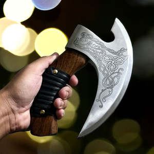 Hacha Tomahawk Hecha a Mano con Hoja de Acero al Carbono y Mango de Madera, Diseño Vikingo, Hacha para Cortar Pizza de 7 Pulgadas de Largo, Suministros UA - Product Image 1