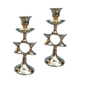 TrendingHot Selling Brass Star Of David Shabbat Candle Holders Pair Handmade Judaica Sabbath <b>Candlestick</b> Jewish Home Decor Gift - Product Image 1