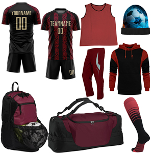 Tenue de football unisexe personnalisable avec sac de sport, ballon et accessoires – Maillot respirant en polyester avec capuche - Product Image 1