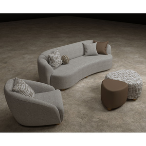 Berfa Premium Modern Boucle Fabric Sectional <b>Sofa</b> Set with Wood Legs Matching Lounge Chair and Round Center Table - Product Image 1