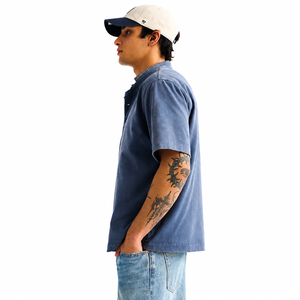 Camiseta Azul de Manga Corta con Cuello Alto, Corte Regular, Estilo Casual, 100% Algodón Jersey, Transpirable, Color Sólido - Product Image 5