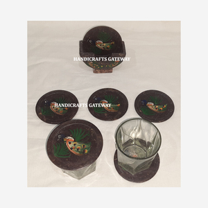 ชุดจานรองแก้วทรงกลมทำจากหินสบู่ธรรมชาติ ดีไซน์ใหม่สวยงาม ลายงานนกยูง เหมาะสำหรับตกแต่งและขายต่อ - Product Image 3