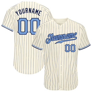 Men Neutral Navy Pinstripe Light Blue Navy Baseball Jersey Button Front Team Shirt Performance <b>Athletic</b> Practice Game Uniform - Product Image 1