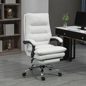 Cream White Microfiber <b>Reclining</b> Office Chair with Heated Massage and Vibration Footrest Armrest Chair - Product Image 2