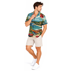 <b>Mens</b> Summer Vacation <b>Shirt</b> Horn Button Full Print Tropical Design Lightweight Polyester Quick Dry Breathable Casual <b>Beach</b> - Product Image 4