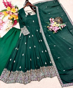 Vestido de Noche con Bordado Verde y Lentejuelas, Dupatta, Ropa de Boda para Mujer, Estilo Indio Elegante 86084 WW-:1274 - Product Image 4