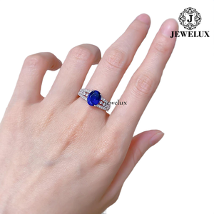 Jewelux Women's 18K Solid Gold Sapphire <b>Ring</b> Round Brilliant Cut Diamonds Setting Luxury Engagement Gemstone <b>Ring</b> - Product Image 4