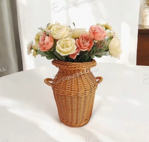 Elegante Cesta Redonda de Mimbre Hecha a Mano, Estilo Art Deco, para Jardín o Mesa, Ecológica, Decoración Artística Natural Hecha a Mano para el Hogar - Product Image 3