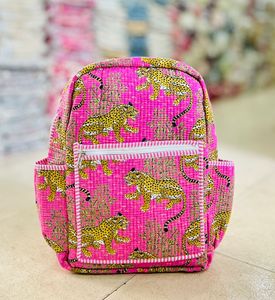 Mochila acolchada rosa con cremallera, mochila escolar con estampado animal, mochila de viaje con respaldo suave - Product Image 1