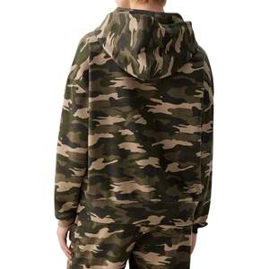Sweat-shirt à capuche zippé camouflage pour femme, en molleton de coton, avec logo personnalisé, style streetwear oversize, vente en gros OEM - Product Image 5