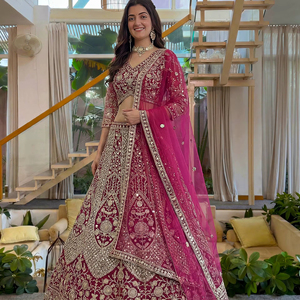 Magnifique Lehenga Choli indien traditionnel pour femme, avec broderie de papillons en filet et motifs à sequins, idéal pour les fêtes de Diwali, fabriqué à partir de matériaux recyclés, toutes saisons. - Product Image 1